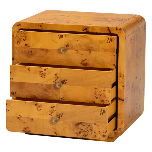 bali & pari - Netra Nightstand in Light Mappa Burl - KL-1569-Natural Burl Op1-Ebony-3DW-NS-BOXED view 2