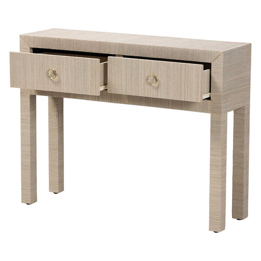 bali & pari - Noah Console Table in Beige/Gold - Noah 2 DW-Beige-Grasscloth-Console Table view 2