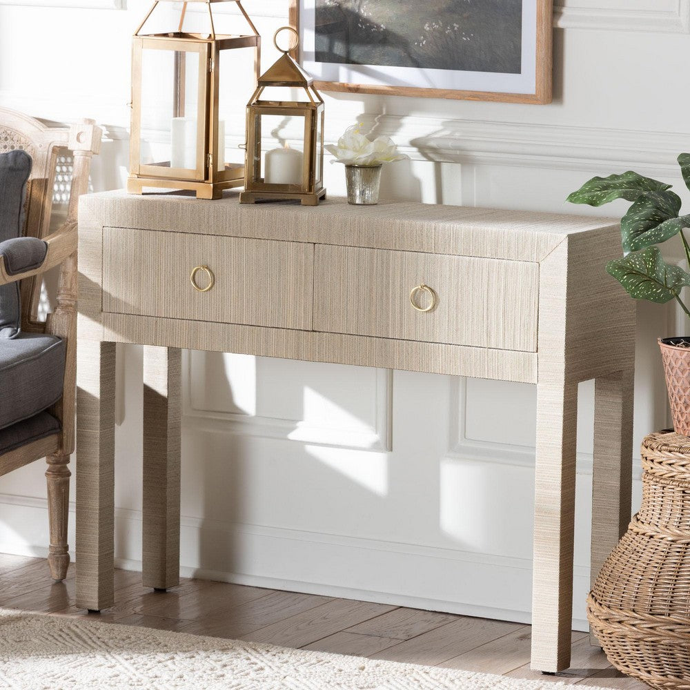 bali & pari - Noah Console Table in Beige/Gold - Noah 2 DW-Beige-Grasscloth-Console Table view 9