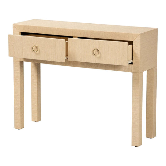 bali & pari - Noah Console Table in Light Brown/Gold - Noah 2 DW-Light Brown-Grasscloth-Console Table view 2