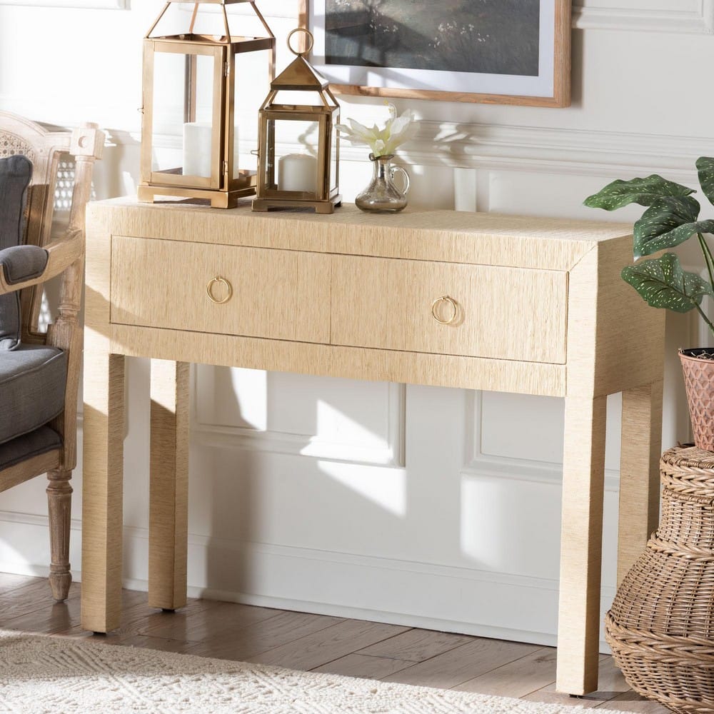 bali & pari - Noah Console Table in Light Brown/Gold - Noah 2 DW-Light Brown-Grasscloth-Console Table view 9