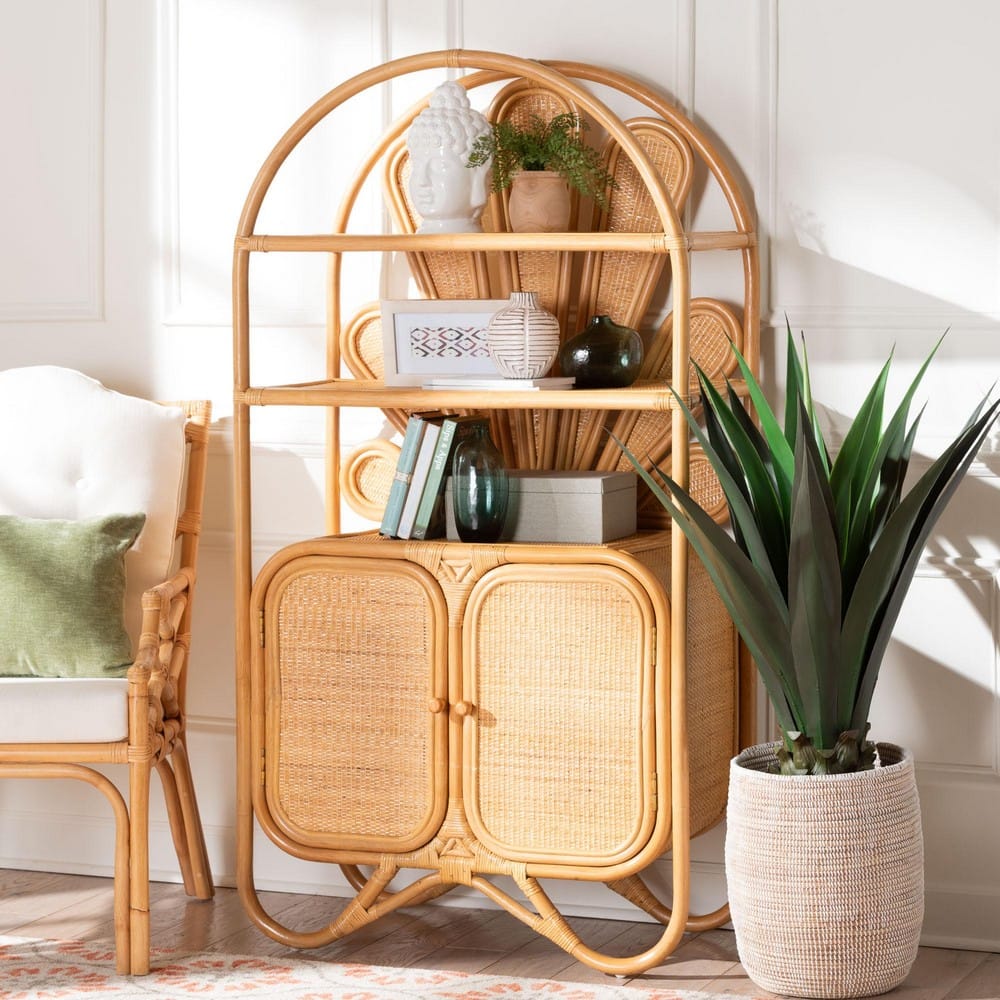 bali & pari - Noreen Storage Cabinet in Light Honey - Noreen-Light Honey Rattan-Shelf view 9
