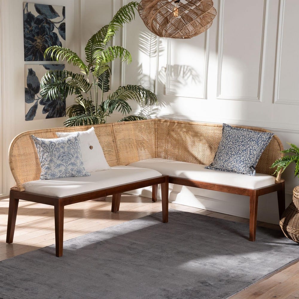 bali & pari - Okinawa Set of 2 Corner Benches in Light Honey/Light Brown/White - Okinawa-Light Honey/Light Brown-2PC Bench Set view 7