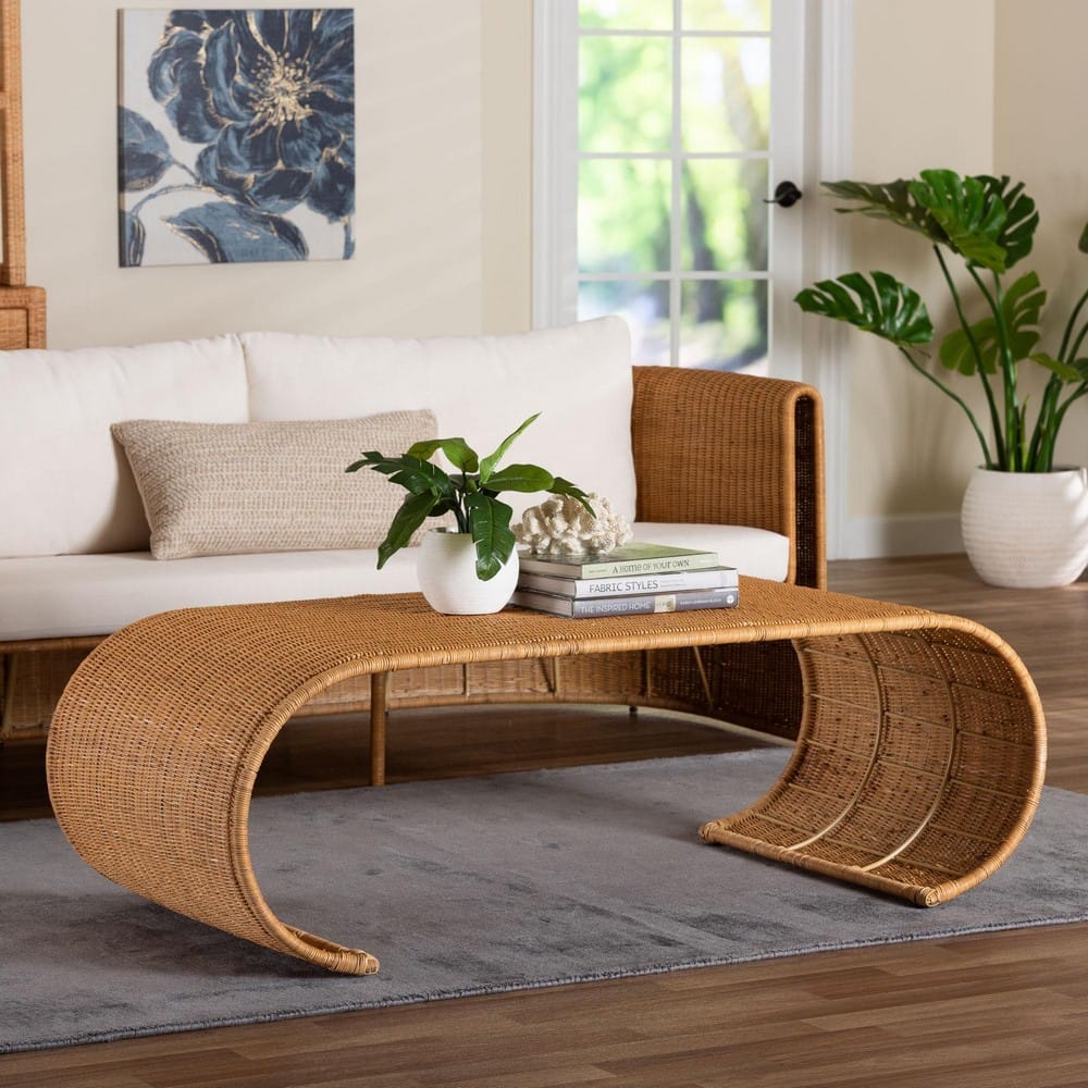 bali & pari - Palm Coffee Table in Light Honey - Palm Waterfall-Light Honey/Rattan-Coffee Table view 6
