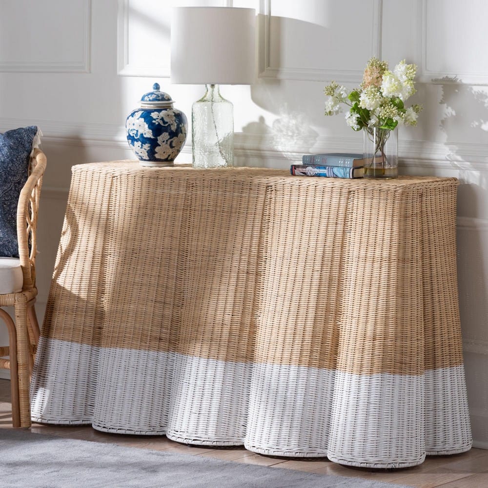 bali & pari - Palm Console Table in Natural Brown/White - Palm-Natural/White Rattan-Console Table view 7
