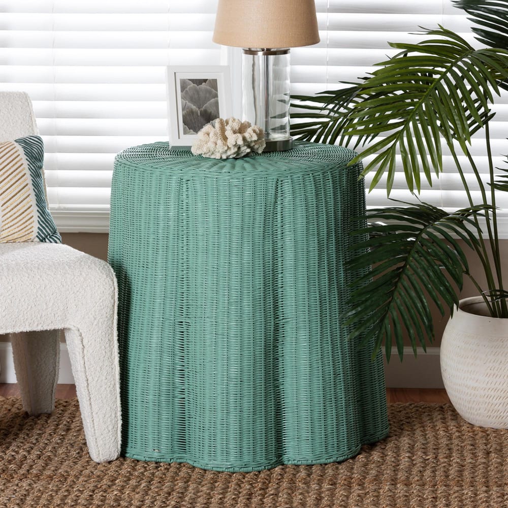 bali & pari - Palm Console Table in Teal Green - Palm-Green Rattan Round-Console Table view 5