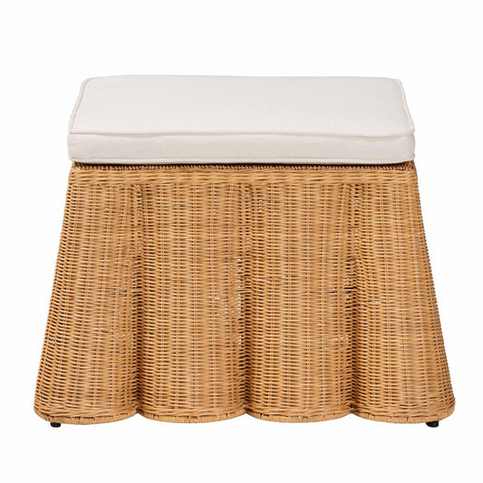 bali & pari - Palm Ottoman Footstool in Honey - Palm-Light Honey Rattan-Ottoman w/ Cushion view 2
