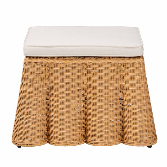 bali & pari - Palm Ottoman Footstool in Honey - Palm-Light Honey Rattan-Ottoman w/ Cushion view 2