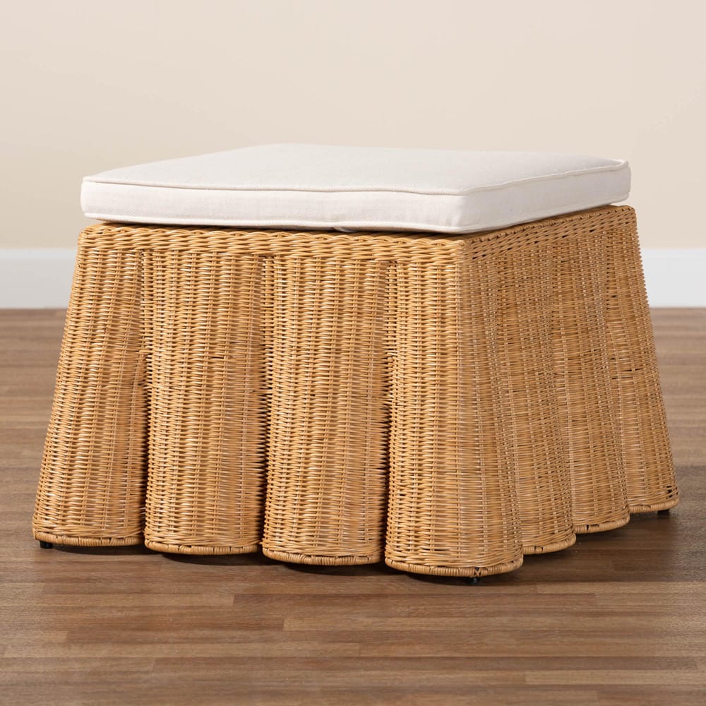 bali & pari - Palm Ottoman Footstool in Honey - Palm-Light Honey Rattan-Ottoman w/ Cushion view 6