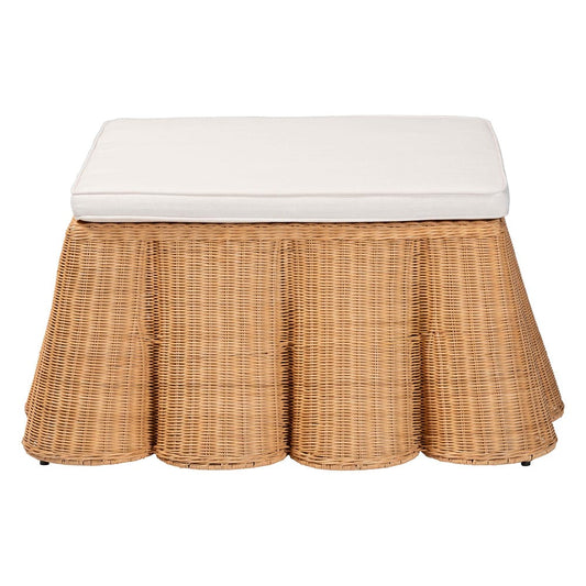 bali & pari - Palm Ottoman in Light Honey - Palm-Light Honey Rattan-35 Ottoman w Cushion view 2