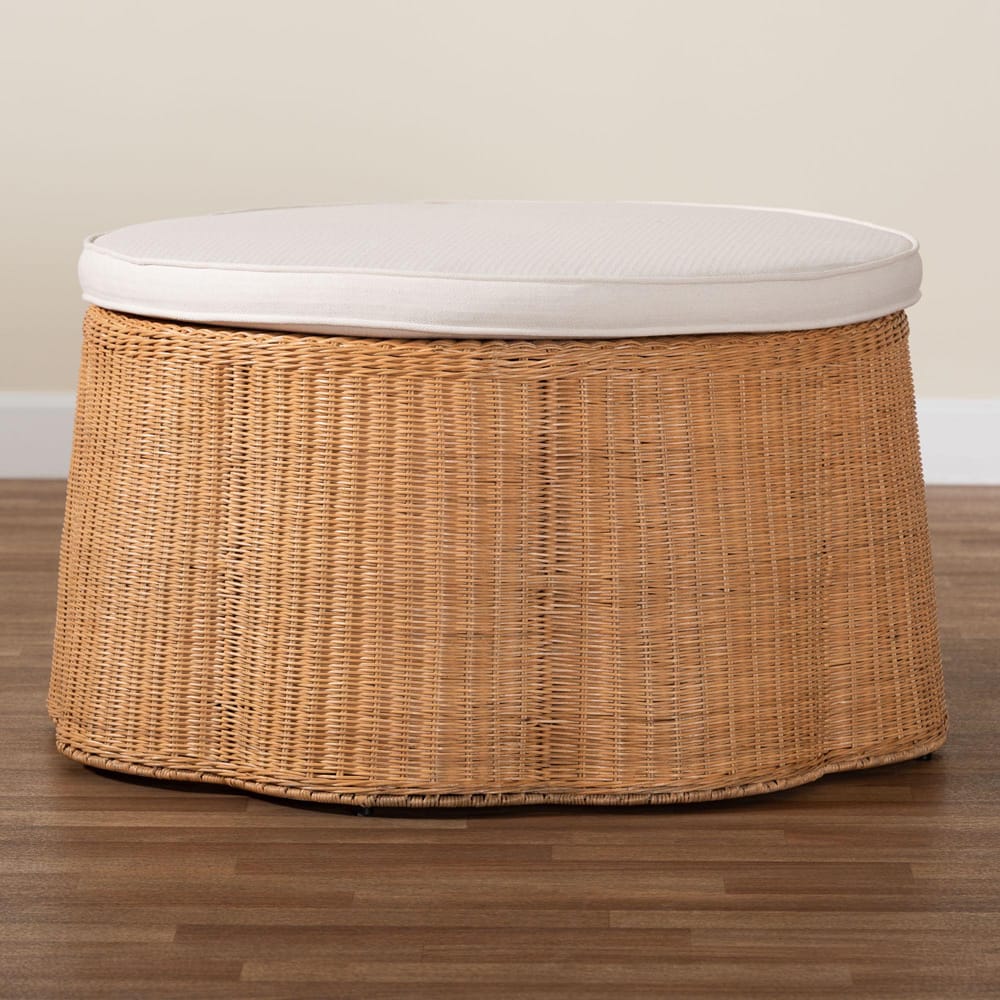 bali & pari - Palm Ottoman in Light Honey - Palm-Light Honey Rattan-90cm Round Ottoman w/Cushion view 6