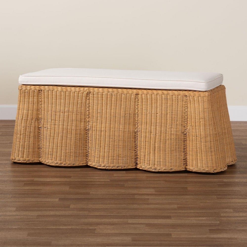 bali & pari - Palm Ottoman in Light Honey - Palm-Light Honey Rattan-Rectangle Ottoman w/ Cushion view 8