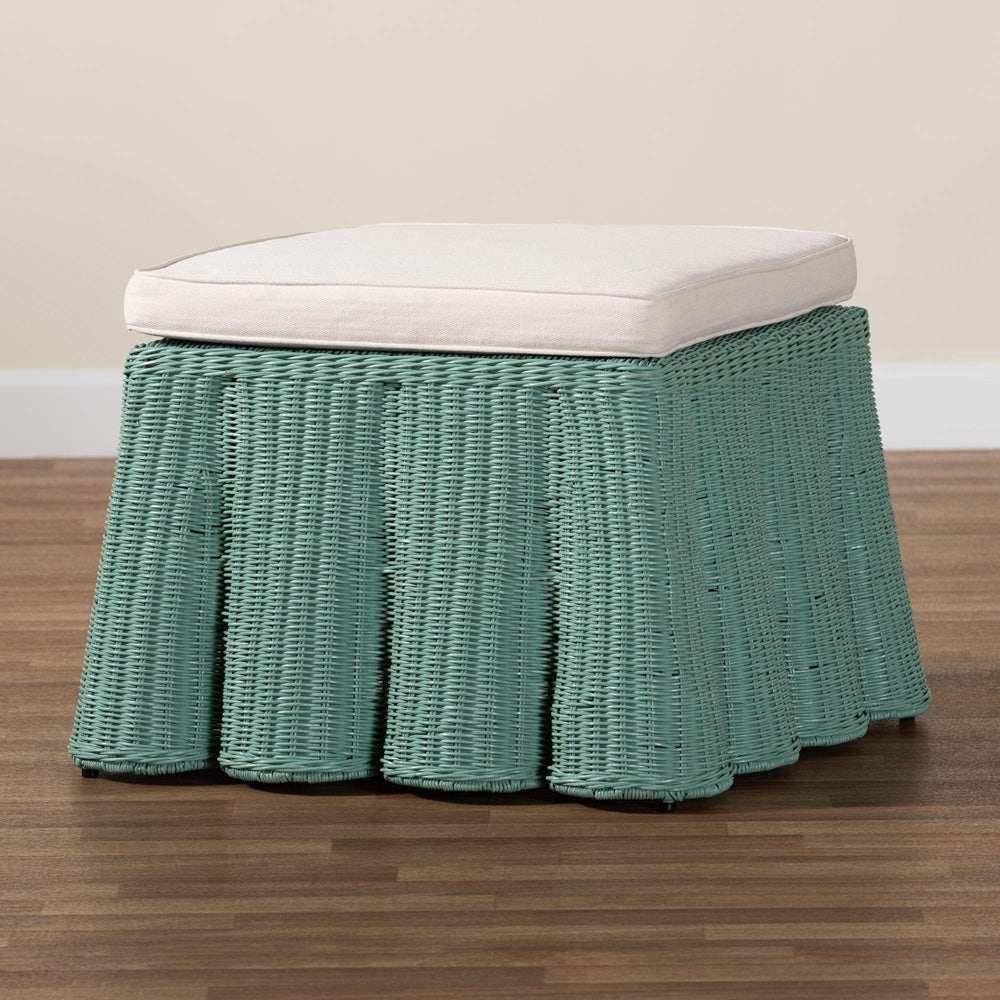 bali & pari - Palm Ottoman in Seafoam Green - Palm-Green Rattan-Ottoman w/ Cushion view 6