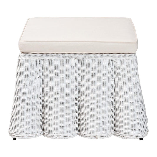 bali & pari - Palm Ottoman in White - Palm-White Rattan-Ottoman w/ Cushion view 2