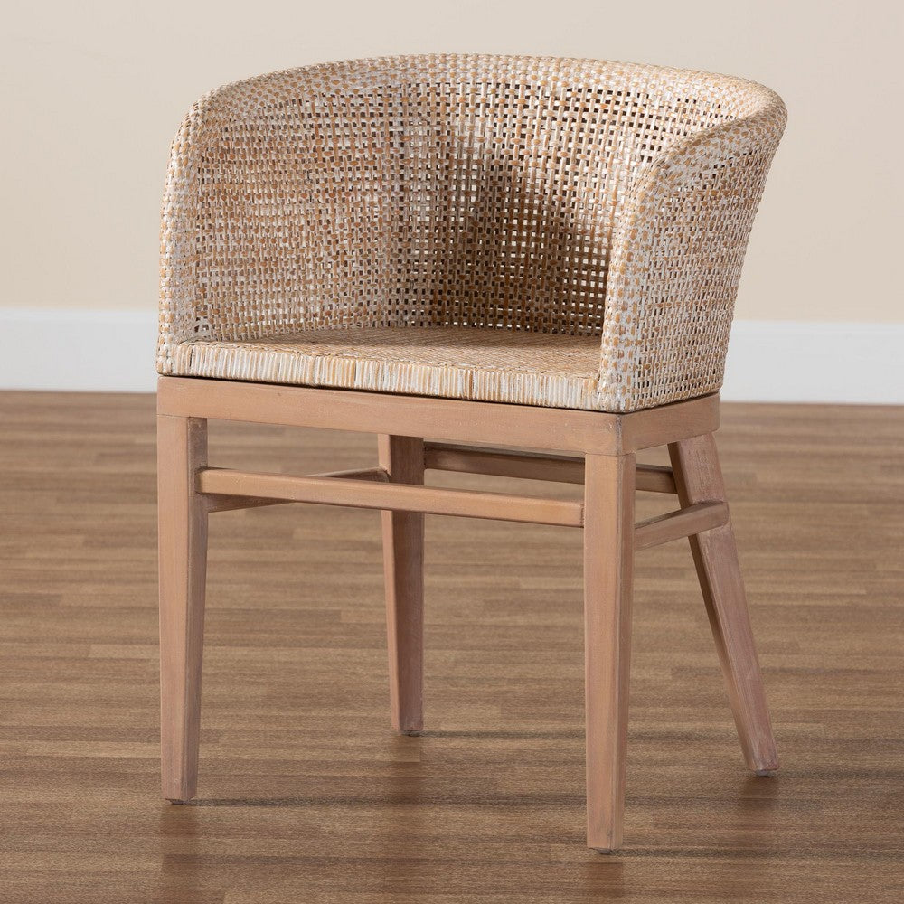 bali & pari - Papua Dining Chair in Antique white wash/ Light brown - Papua-Wood/Antil White Wash-DC view 9