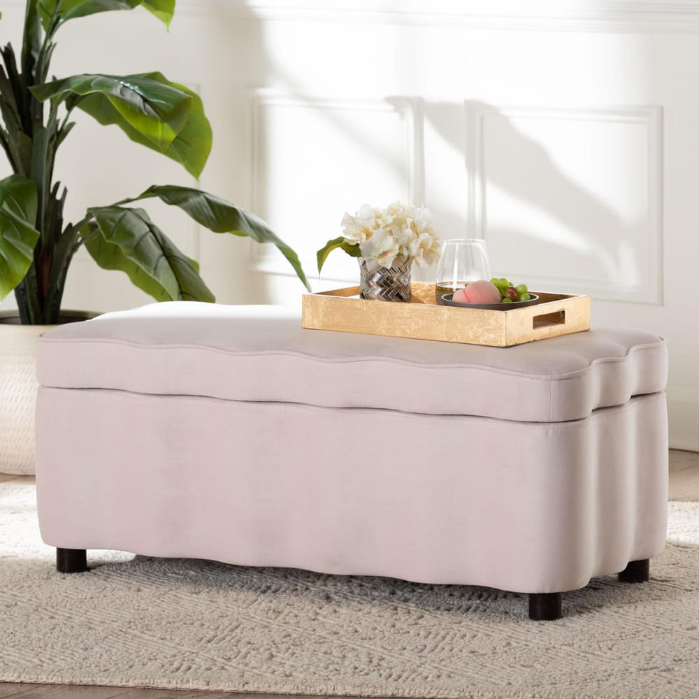 bali & pari - PaulinaBench in Light Pink/Black - BBT3246-Light Pink Velvet-Storage-Bench view 10