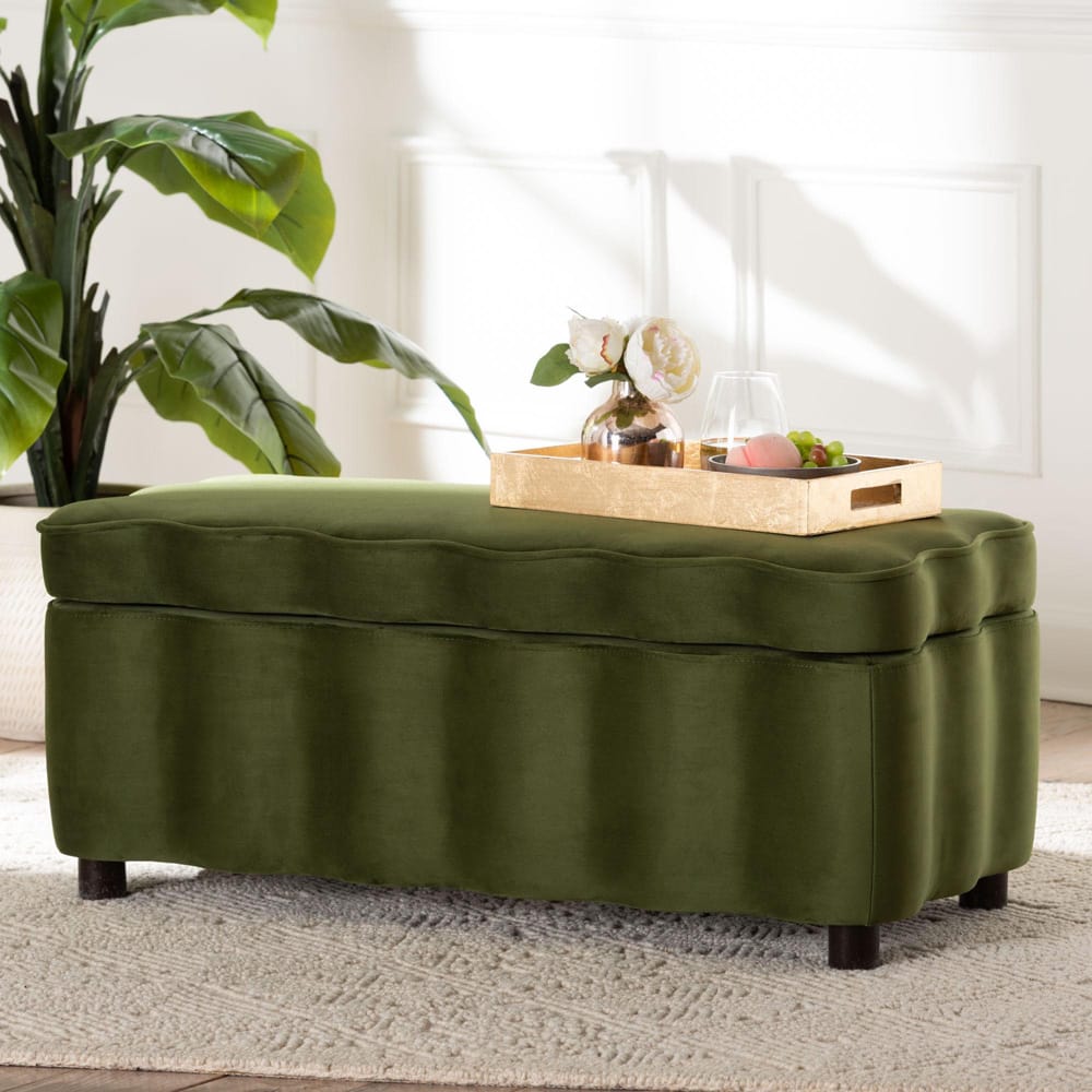 bali & pari - PaulinaBench in Moss Green/Black - BBT3246-Moss Green Velvet-Storage-Bench view 10