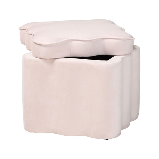 bali & pari - PaulinaOttoman in Light Pink/Black - BBT5610-Light Pink Velvet-Storage-Ottoman view 2