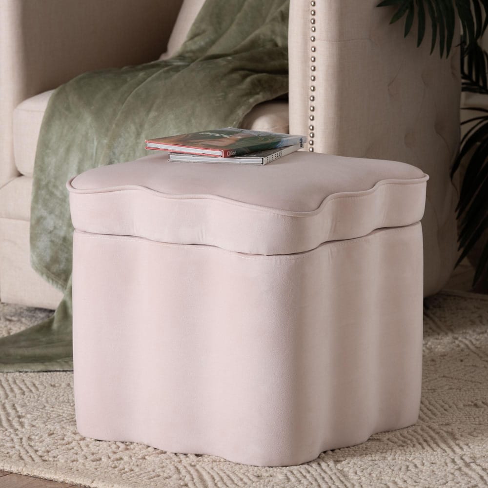 bali & pari - PaulinaOttoman in Light Pink/Black - BBT5610-Light Pink Velvet-Storage-Ottoman view 6