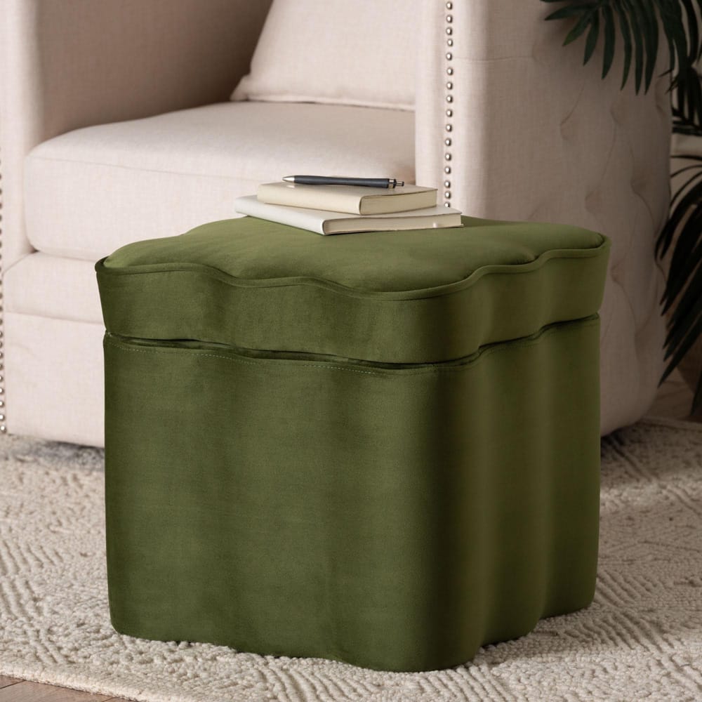 bali & pari - PaulinaOttoman in Moss Green/Black - BBT5610-Moss Green Velvet-Storage-Ottoman view 6