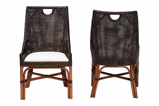 bali & pari - Petra Dining Chair Set of 2 - Petra-Rattan/Coffee Bean-Cushion-DC view 2