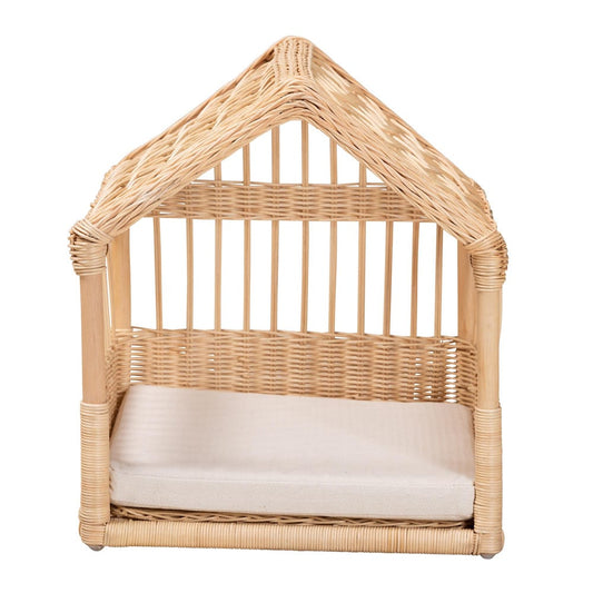 bali & pari - Pieta Pet Bed in White/Natural Brown - PB001-Rattan-Pet Bed view 2