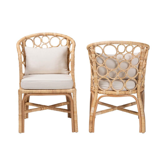 bali & pari - Prisca Set of 2 Dining Chairs in Light Honey - Ariel-Light Honey Rattan-Cushion-DC view 2