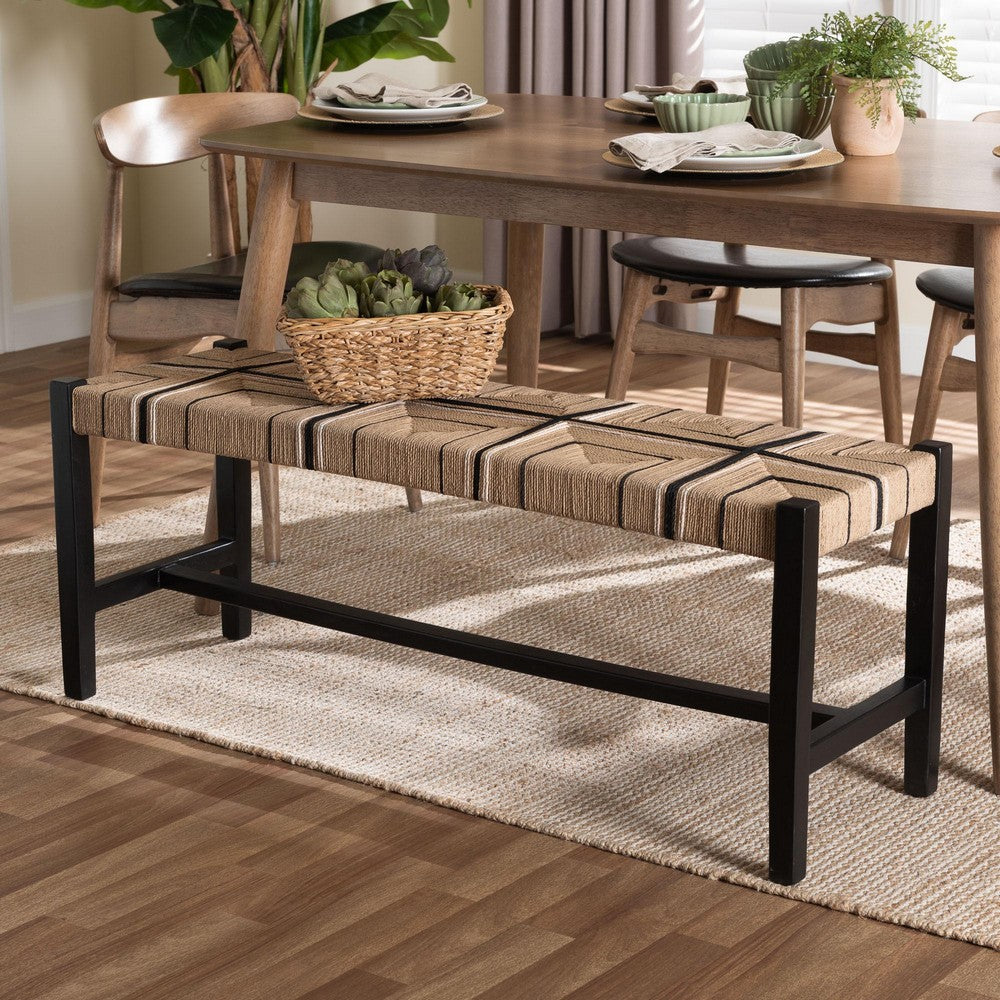 bali & pari - Prita Bench in Brown/Black - BNCH-1-BK Wood/BR Loom-Bench view 6