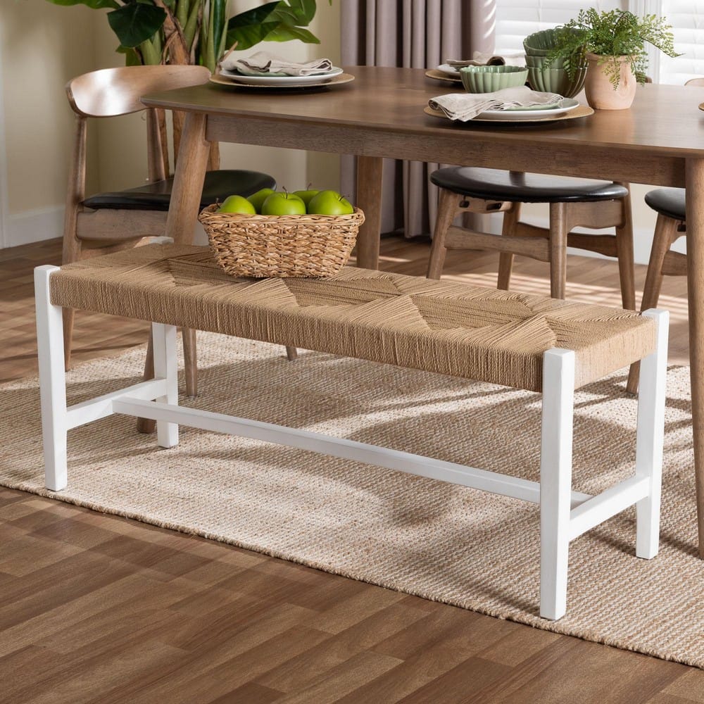 bali & pari - Prita Bench in Brown/White - BNCH-1-WH Wood/BR Loom-Bench view 6