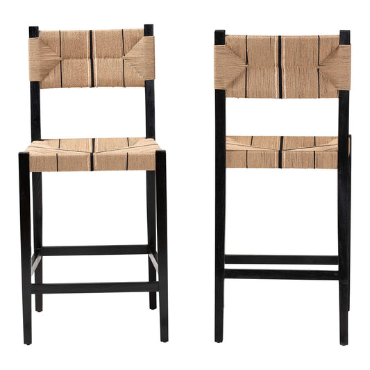 bali & pari - Prita Set of 2 Bar Stools in Brown/Black - BC-02-Parekesit-Wood/Black-BS view 2