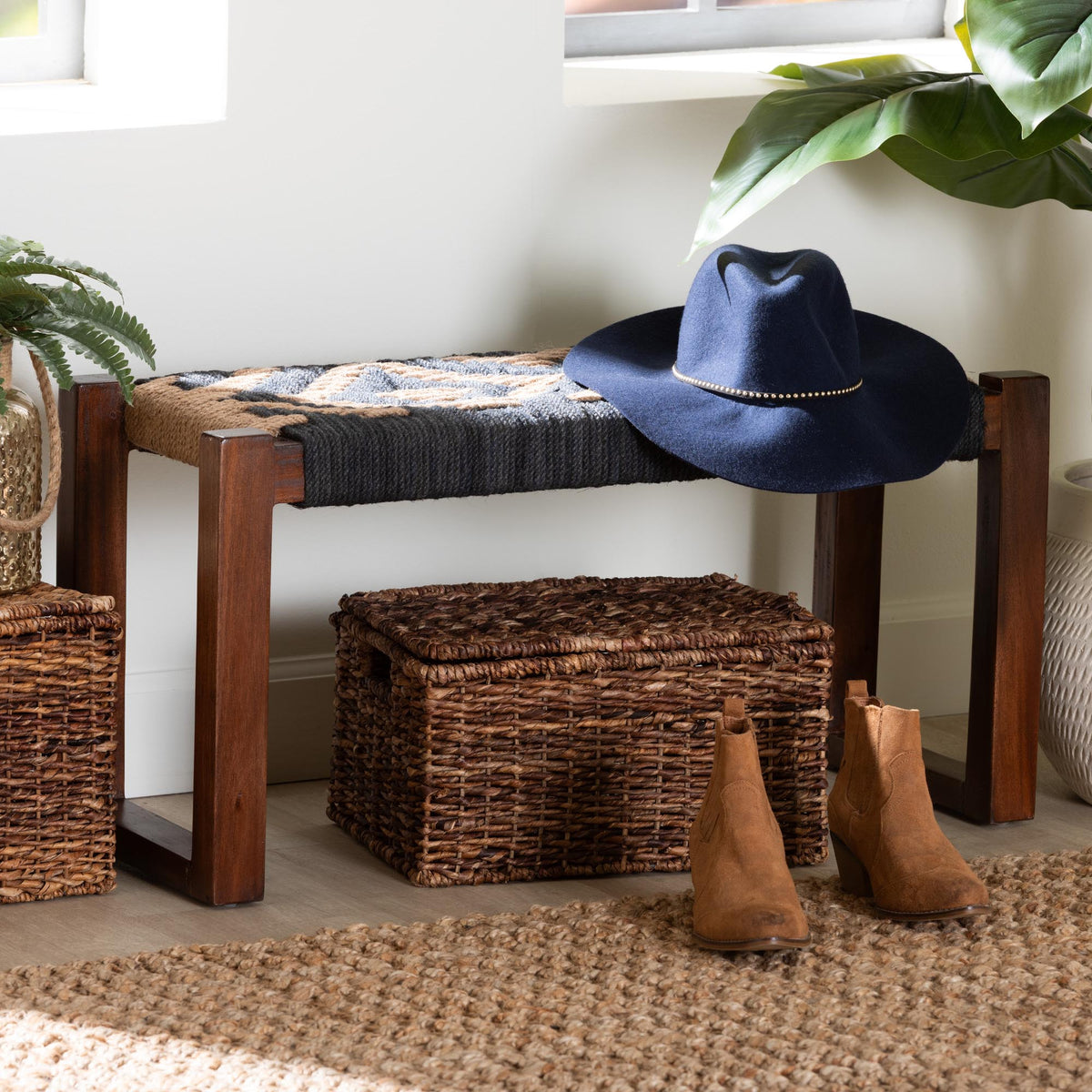 bali & pari - Prunella Bench in Navy Blue/Brown/Natural Brown - F232-FT23-Navy Blue/Brown Diamond Pattern-Bench view 7