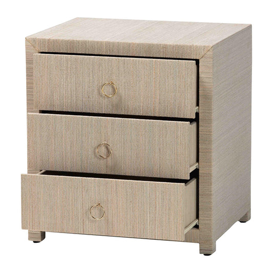 bali & pari - Quinn Nightstand in Natural/Gold - Quinn-Natural Woven Grasscloth-3DR-NS view 2