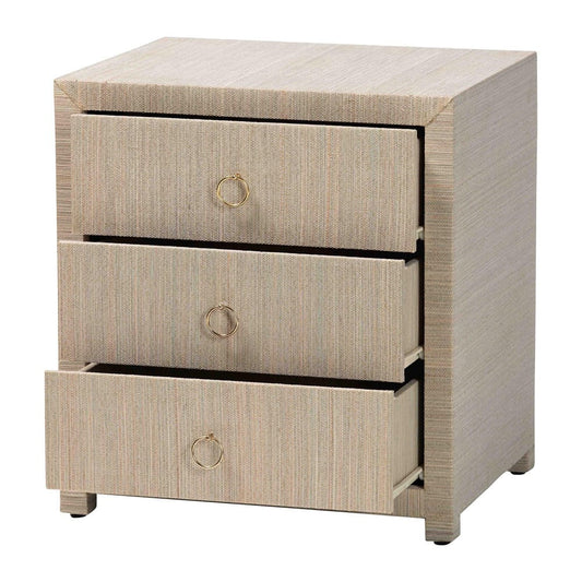 bali & pari - Quinn Nightstand in Natural/Gold - Quinn-Natural Woven Grasscloth-3DR-NS view 2