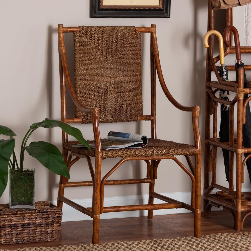 bali & pari - Ramos Arm Chair in Marbled Tortoise Brown/Natural Brown - WS203-Tortoise Rattan-CC view 8