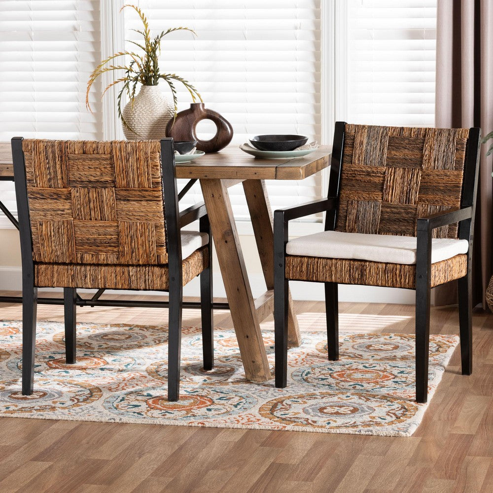 bali & pari - Raniya Set of 2 Dining Chairs in Natural Brown/Black - Cabra-Blk Wood/Nat Seagrass-Cushion-AC-KD Box view 7