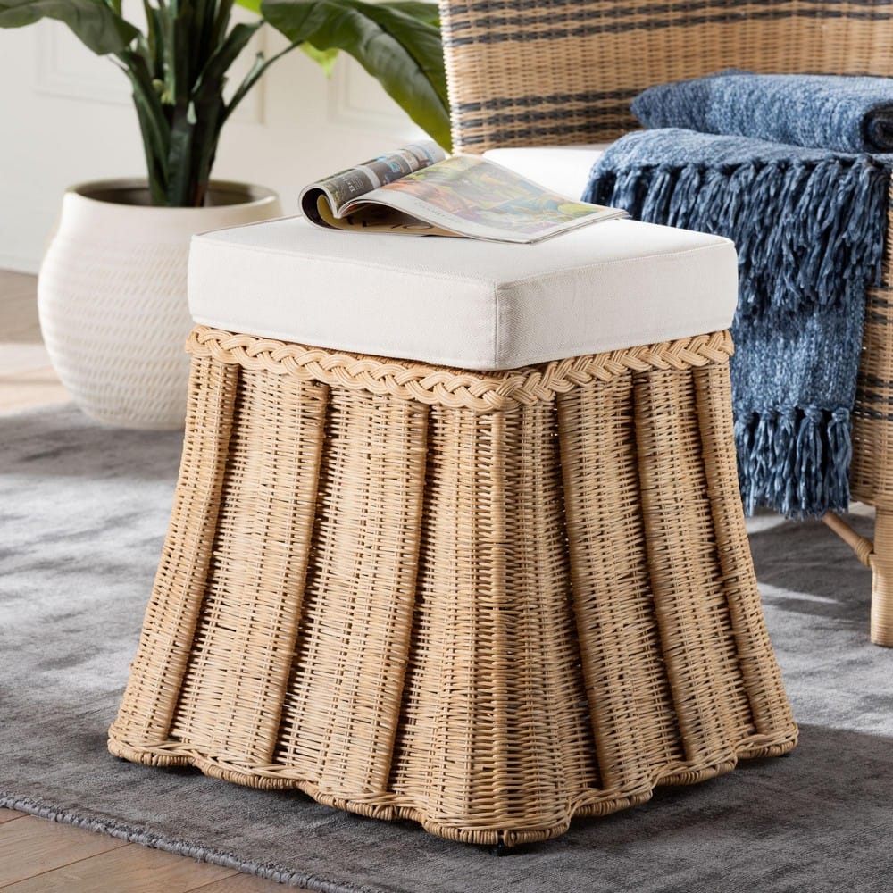bali & pari - Rotem Ottoman in Natural Brown - Rotem-Small-Natural/Rattan-Cushion-Ottoman view 6