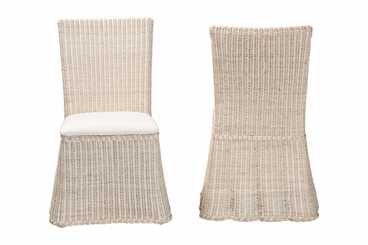 bali & pari - Sara Dining Chair Set of 2 - Sara-White Wash Rattan-Cushion-DC view 2