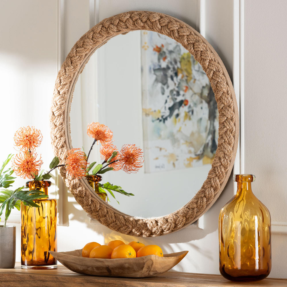 bali & pari - Shara Mirror in Natural - Natural Rope-Round Braided Rope-Mirror view 3