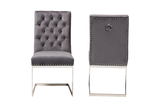 bali & pari - Sherine Dining Chair Set of 2 - 3504-Grey Velvet-DC view 2