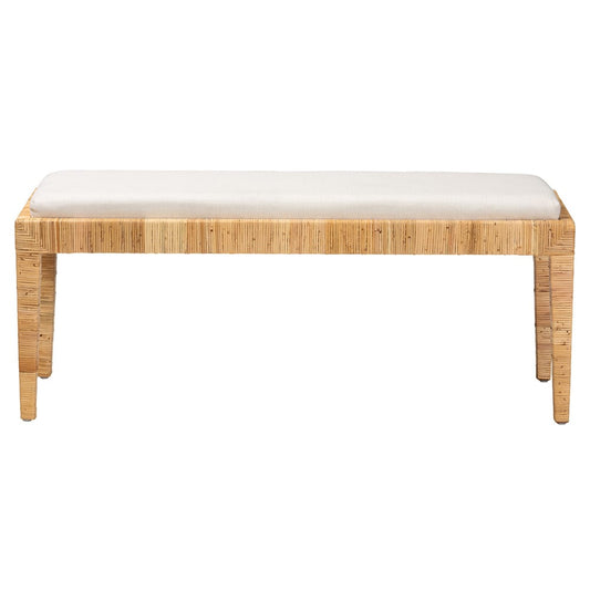 bali & pari - Sofia Bench in White/Natural Brown - Sofia-Rattan-Bench view 2