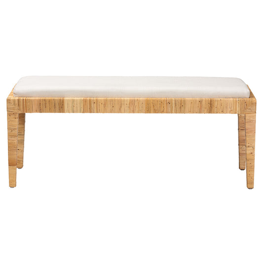 bali & pari - Sofia Bench in White/Natural Brown - Sofia-Rattan-Bench view 2