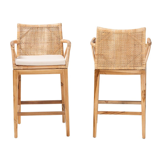 bali & pari - Storsel Set of 2 Counter Stools in Natural Rattan - STORSEL-Natural Rattan/Teak Wood-CS view 2