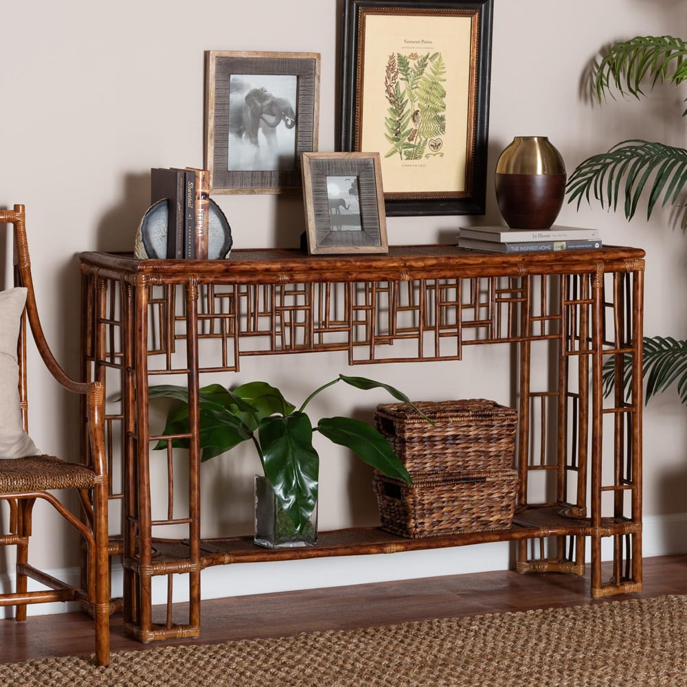 bali & pari - Tahlia Console Table in Marbled Tortoise Brown - WS207-Tortoise Rattan-Console Table view 6