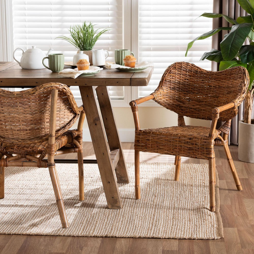bali & pari - Tara Set of 2 Dining Chairs in Natural Brown - Tara-Brown Rattan/Natural-DC view 7