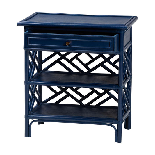 bali & pari - Tiaret Nightstand in Blue - WS117-Small Knob-Royal Blue-Rattan-NS view 2