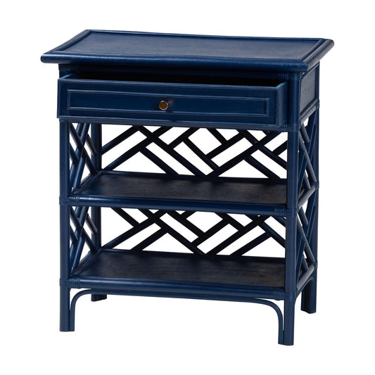 bali & pari - Tiaret Nightstand in Blue - WS117-Small Knob-Royal Blue-Rattan-NS view 2
