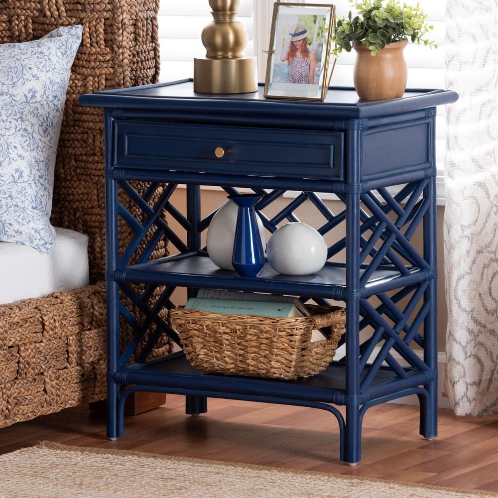 bali & pari - Tiaret Nightstand in Blue - WS117-Small Knob-Royal Blue-Rattan-NS view 9