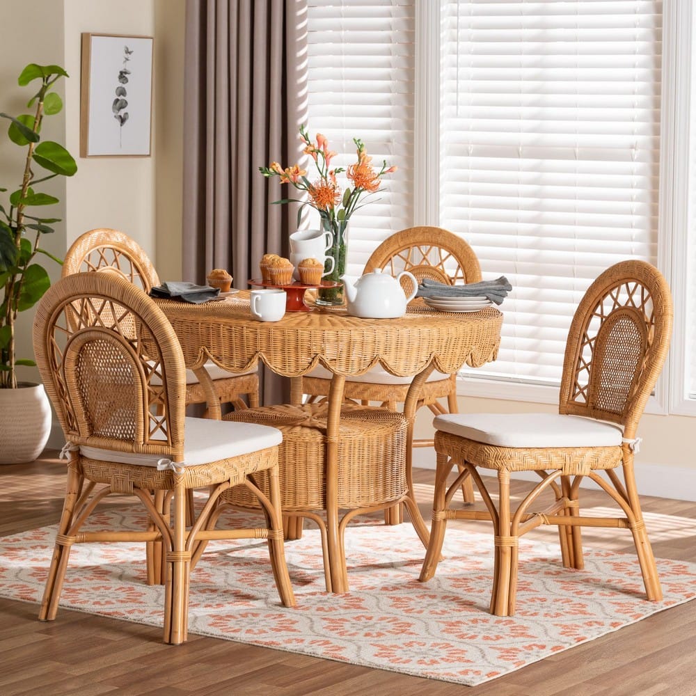 bali & pari - Travis Dining Set in Light Honey - Travis-Light Honey Rattan-5PC Dining Set view 8