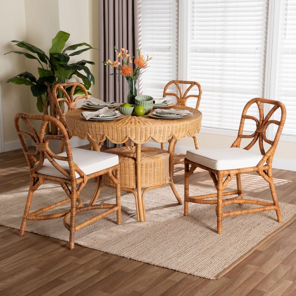 bali & pari - Trenton Dining Set in Light Honey - Trenton-Light Honey Rattan-5PC Dining Set view 8