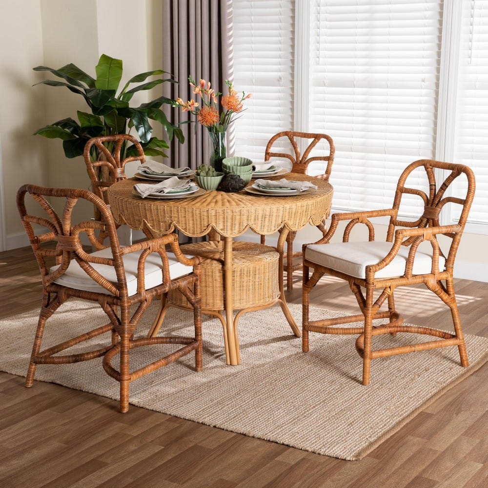 bali & pari - Trevor Dining Set in Light Honey - Trevor-Light Honey Rattan-5PC Dining Set view 8